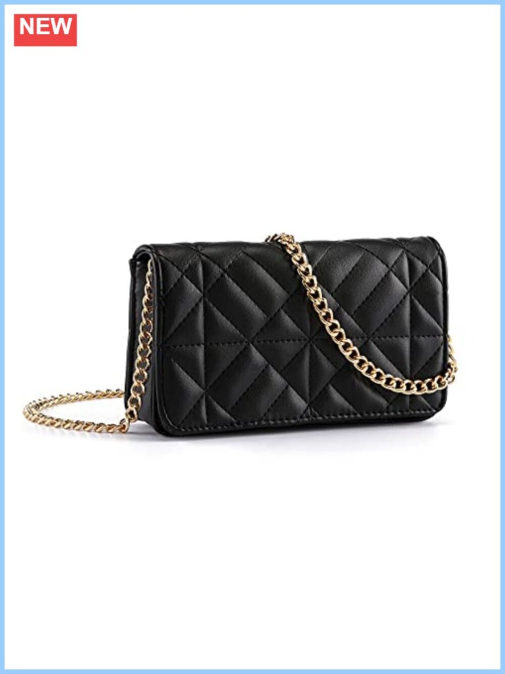 Small Quilted Crossbody Bag PU Leather Gold Chain Clutch Purse